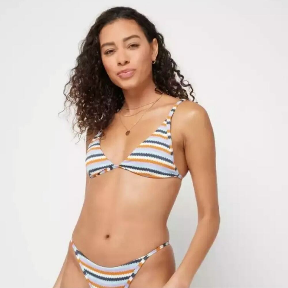 L*Space Millie Bikini Triangle Top Over the Moon Striped Small NWT